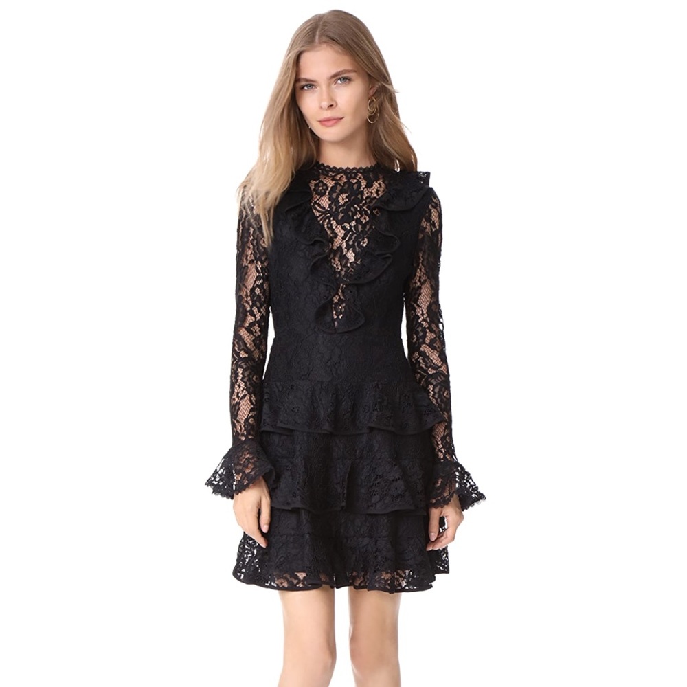 Alexis Black Tracie Lace Tiered Long Sleeve Dress